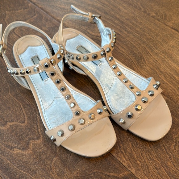 Prada Beige Silver Studded Sandals | size: 37.5 - Picture 1 of 4
